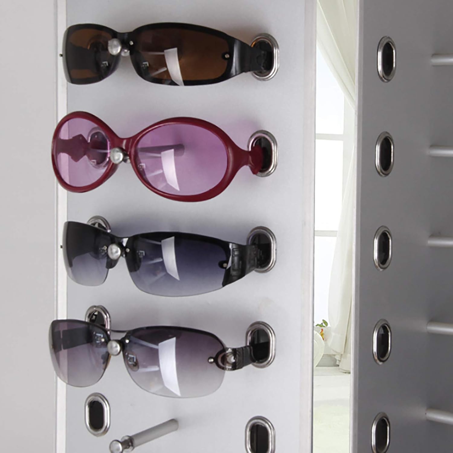 44 pares de exhibidores de lentes de sol, soporte giratorio comercial de 360, soporte de almacenamiento independiente para lentes con espejo,