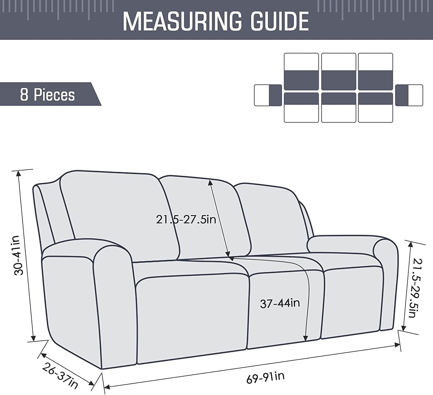 NILUOH Fundas de sofá reclinable de 8 piezas, fundas elásticas para sofá reclinable de 3 asientos, protector de muebles con parte inferior elástica