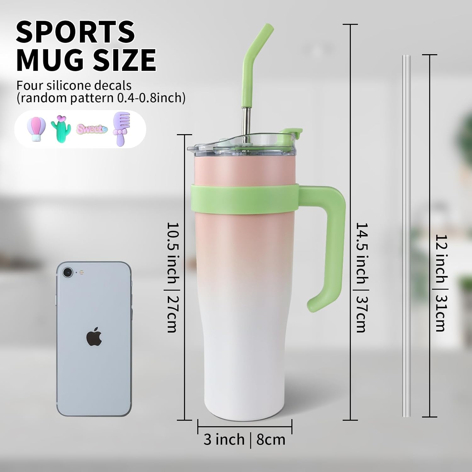 SEYGM – Vaso aislado de 40 onzas con asa a prueba de derrames, botella de agua, taza de café, taza de viaje para automóvil, oficina, deporte, bebida