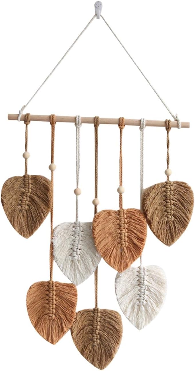 IEUDNS Tapiz de macramé para colgar en la pared, tapiz tejido, arte de pared nórdico bohemio, decoración de pared, borlas de hojas para cuarto de