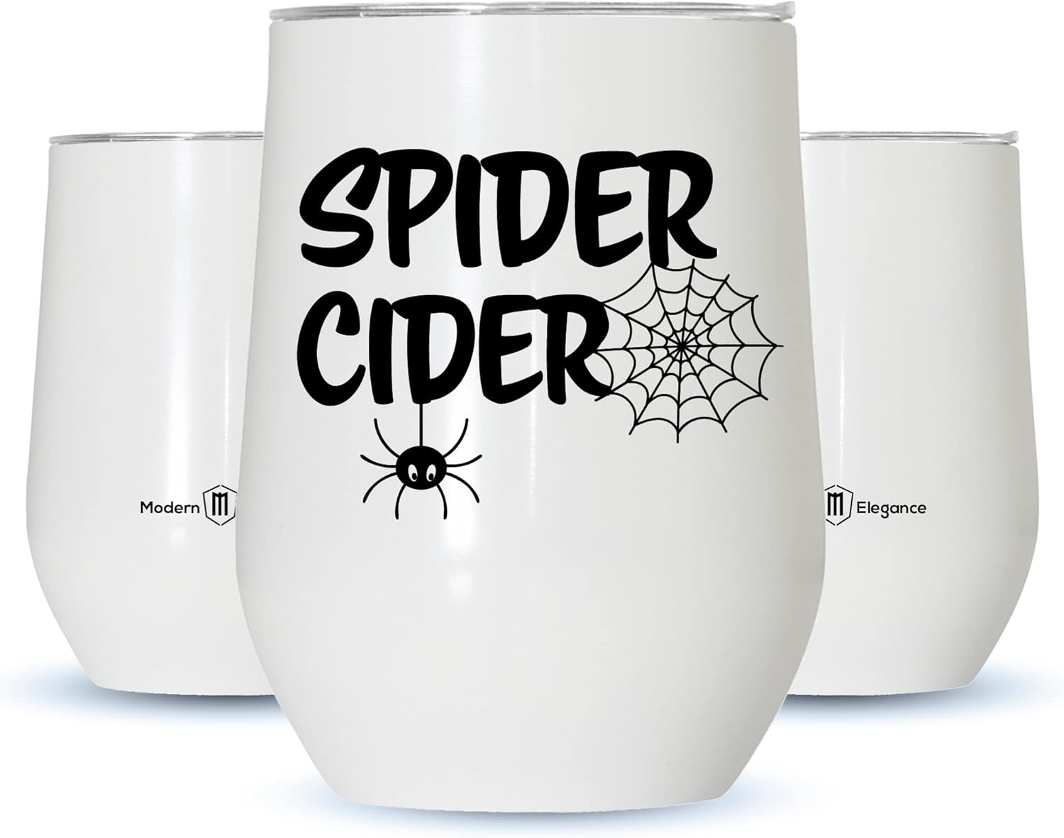 Modern Elegance Vaso de vino de Halloween sin tallo, vaso de vino de 12 onzas con pajilla, bonitos vasos de acero con aislamiento de araña, a prueba