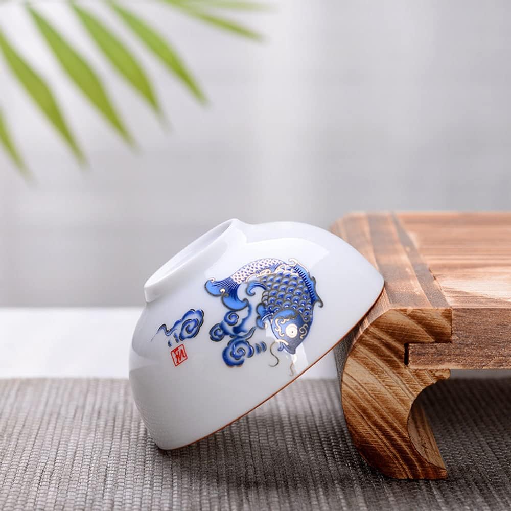 Liang baobao Juego de 4 tazas de degustación de té chino, mini tazas de porcelana blanca de 2 onzas para ceremonia de té gongfu (salto de pescado)