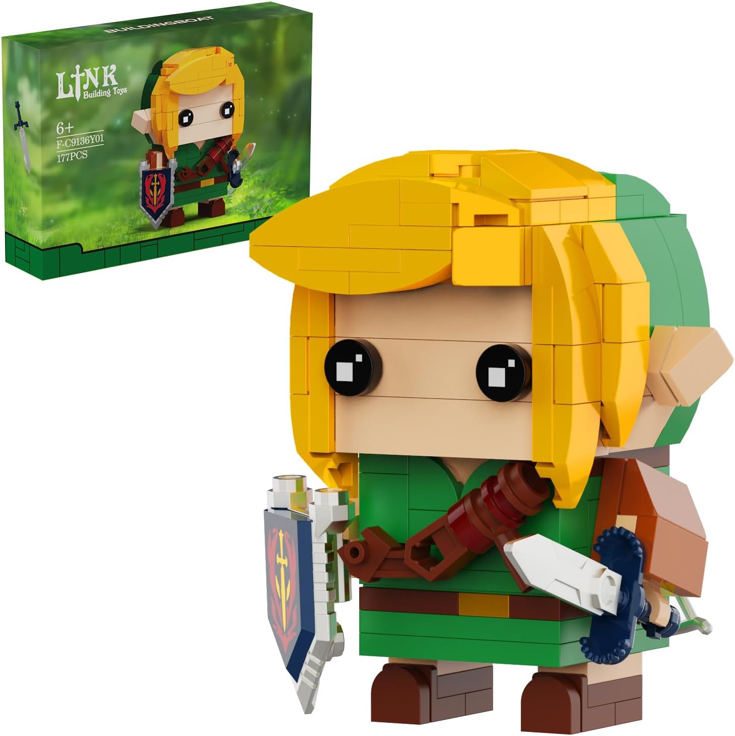 Juego de construcción de enlaces, figura de eslabones con espada maestra y escudo Hylian, grandes regalos de juguetes para fanáticos, niños y