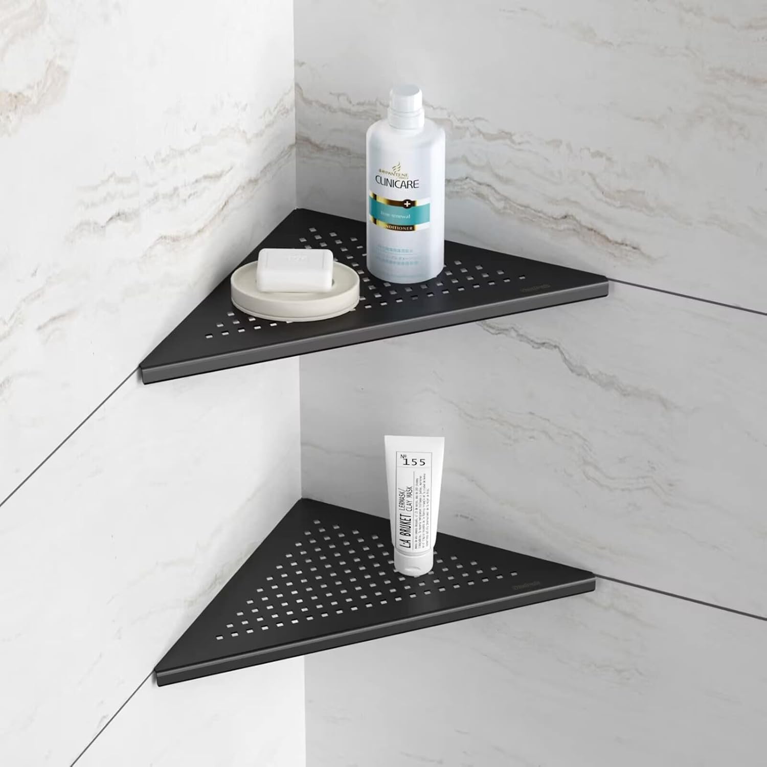 Neodrain Juego de 2 estantes esquineros de pared de color negro mate de 10 pulgadas, estantes de esquina flotantes para pared, estantes de