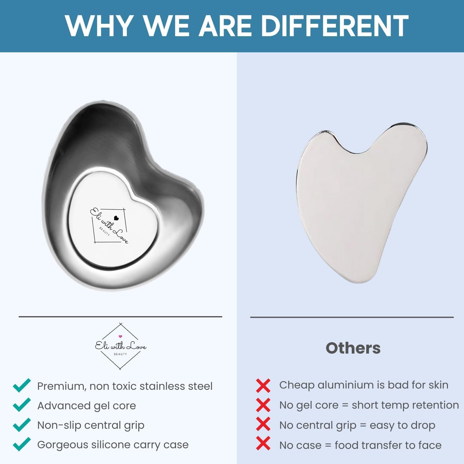Tablero avanzado de acero inoxidable Gua Sha GuaSha con estuche de transporte de silicona, herramientas faciales Gua Sha para el cuidado de la piel,