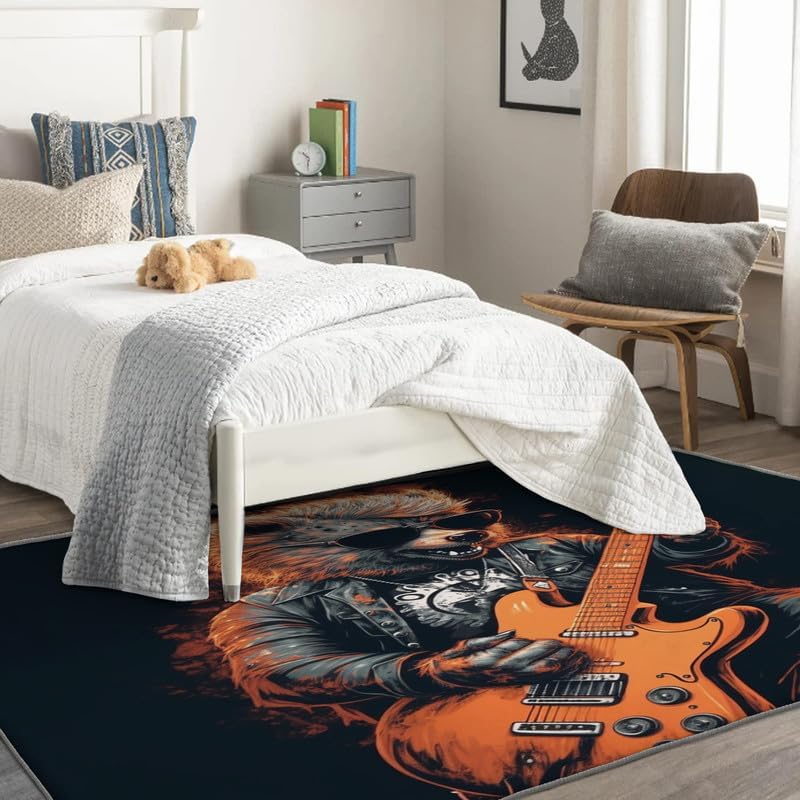 Alfombras de lobo para dormitorio, sala de estar, alfombra divertida de animales de 3 x 4, lavable, antideslizante, suave, alfombra de área de pelo