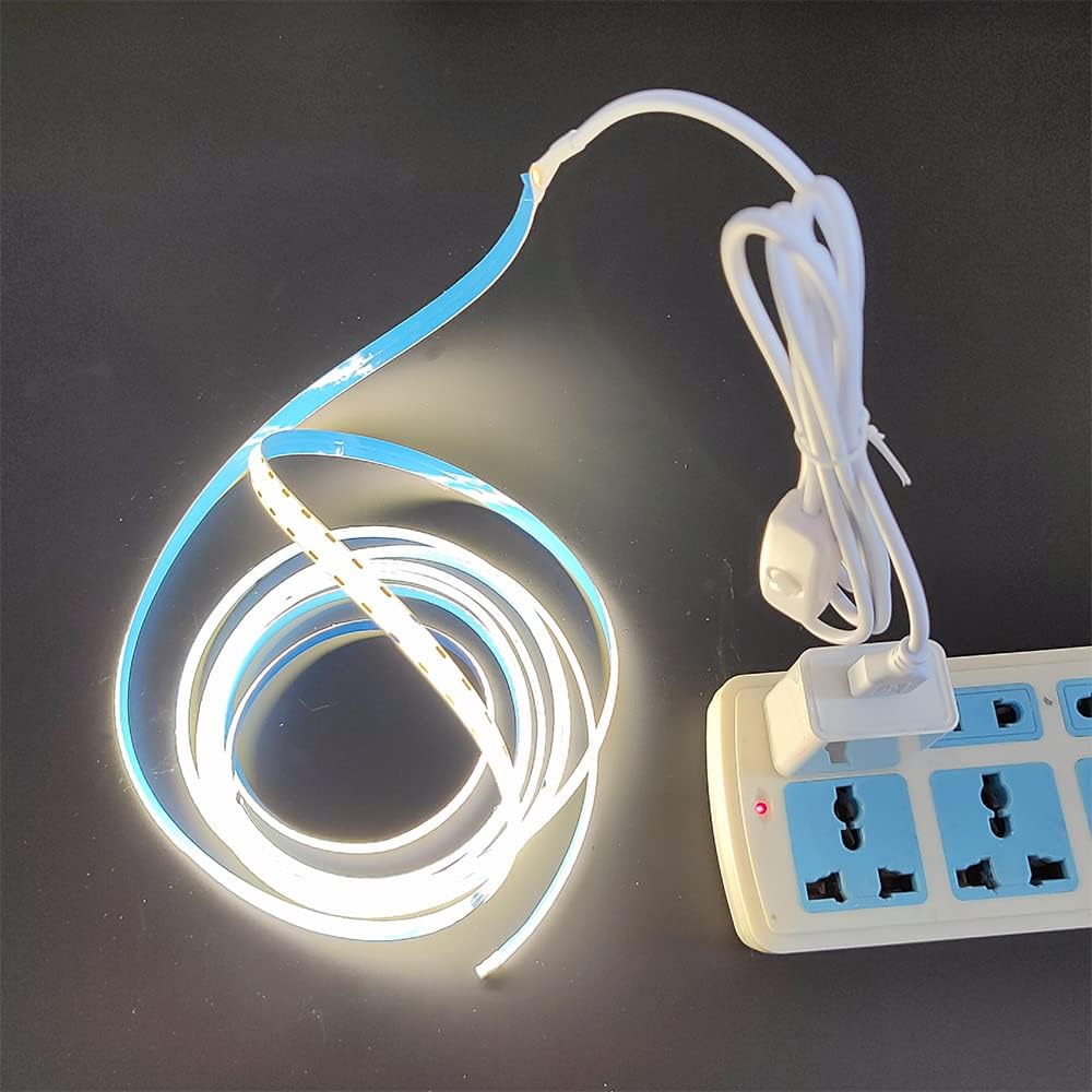 COB Tira de luz con interruptor USB 5V Highlight LED luz para dormitorio, 6.56 pies (6.6 ft), 600 LED, impermeable, flexible, autoadhesiva, luz para