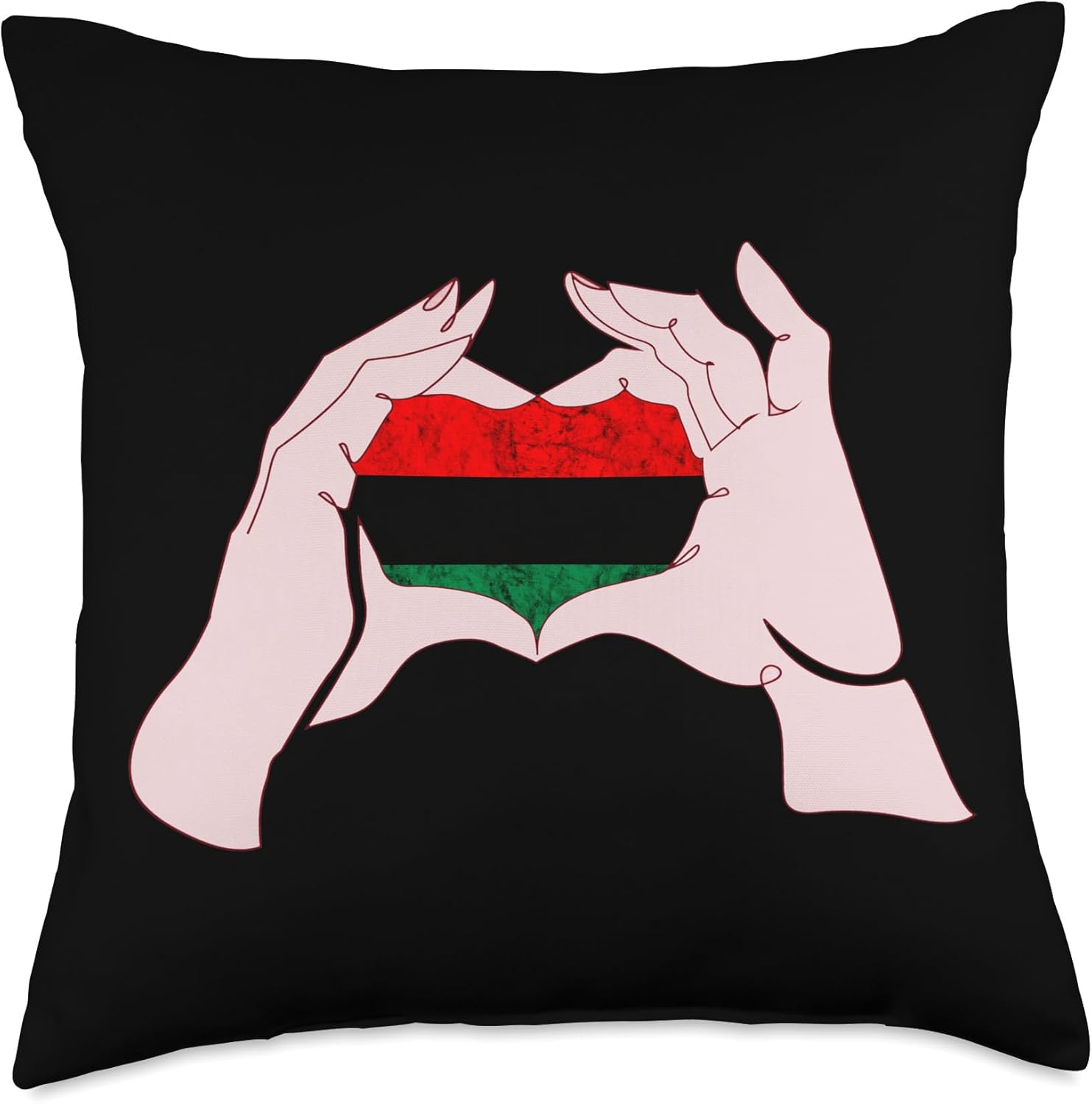 Pan African UNIA Flag Heart Sign Juneteenth Afro-American Throw Pillow, 18×18, Multicolor