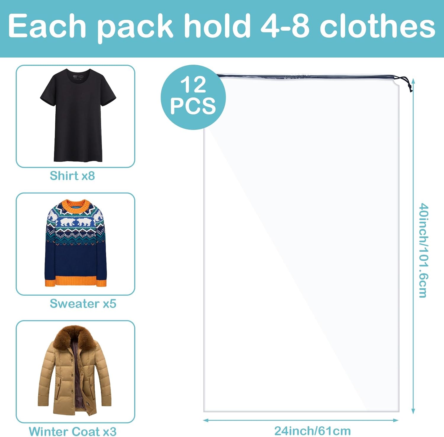 Huhumy Bolsas de mudanza de ropa de alta resistencia de 24 x 40 pulgadas para transportar ropa de forma segura sin plegarse, resistentes al agua,