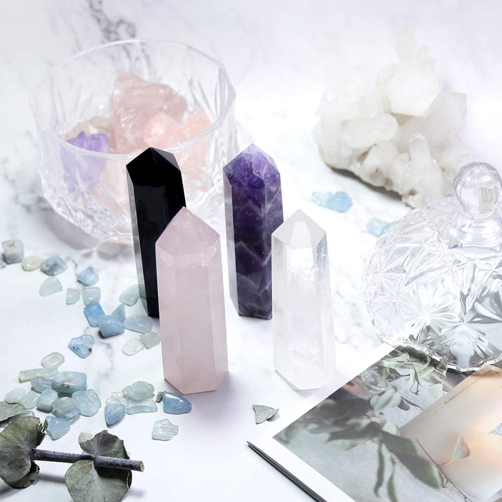 Runyangshi – 8 varitas curativas de cristal natural, varitas de cristal curativo de un solo punto, piedras de chakra reiki de 6 facetas, prisma de