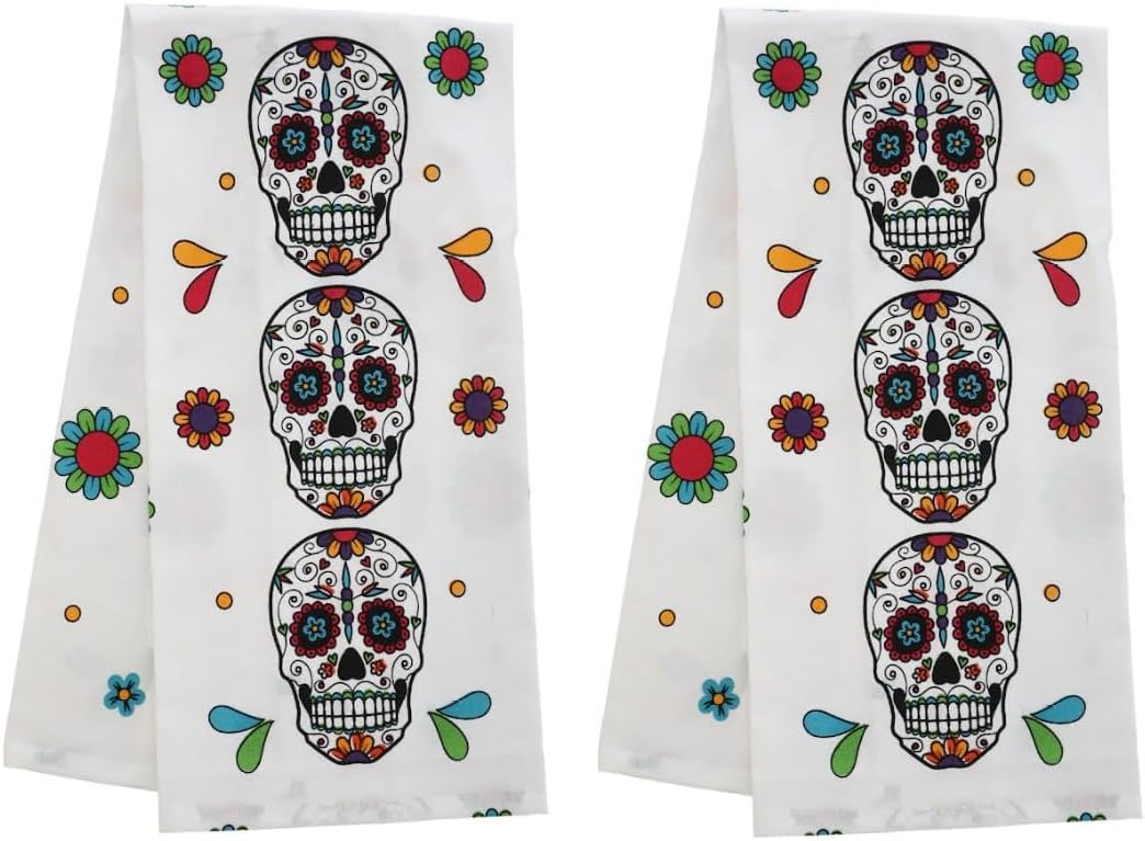 Day of The Dead – Juego de 2 paños de cocina con diseño de calavera de azúcar, saco de harina, 28 x 16 pulgadas, toallas de mano para decoración,