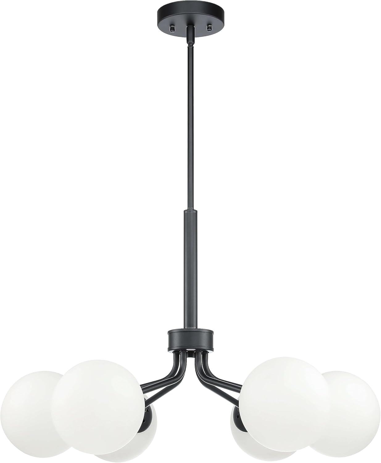 XiNBEi Lighting Candelabro Sputnik de globo de cristal moderno negro colgante lámpara de techo 6 lámparas para comedor, sala de estar, cocina