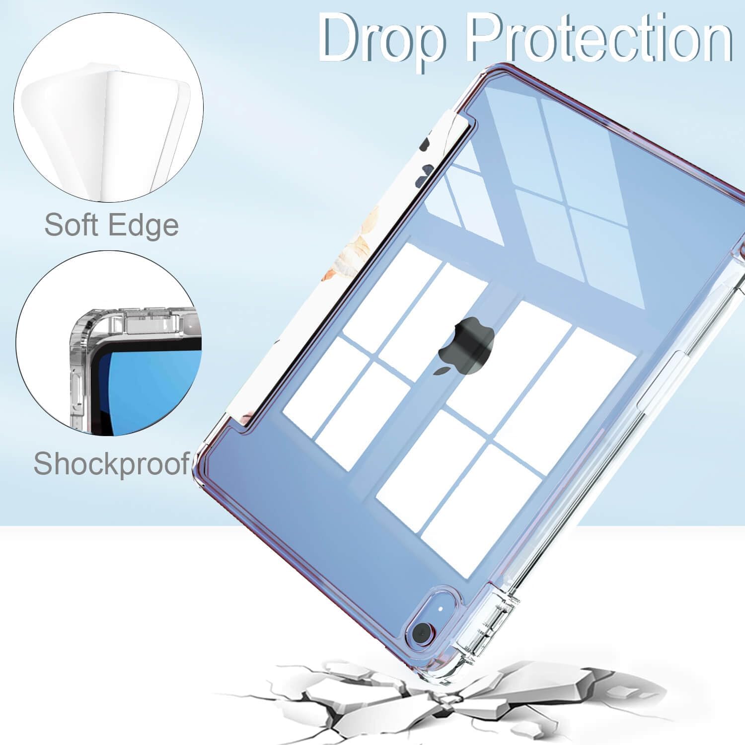 Feams Funda para iPad de 10 generación de 10.9 pulgadas, delgada, ligera, triple pliegue, funda transparente con soporte para lápiz y apagado y