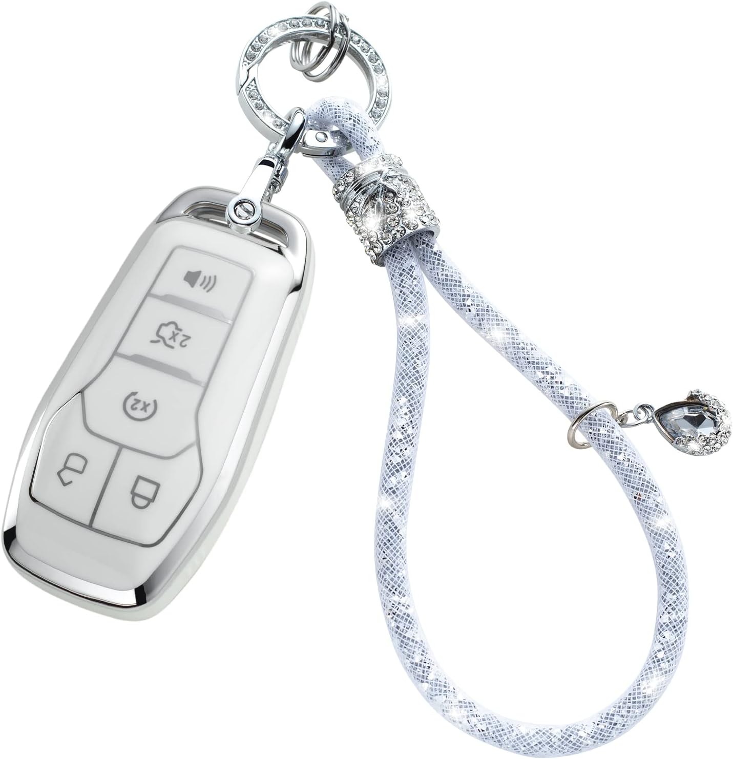 COXTOBRH Funda para llavero Ford con llavero de cristal para automóvil, protección para Ford Fusion Mustang F150 Edge Explorer Lincoln MKZ MKC MKX,