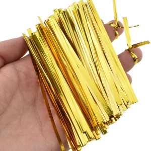 HAHIYO 300 lazos torcidos de metal dorado de 4 pulgadas para pan, dulces, bolsas de café, lazos para plantas de jardín, bolsas de celofán, bolsas de HAHIYO 300 lazos torcidos de metal dorado de 4 pulgadas para pan, dulces, bolsas de café, lazos para plantas de jardín, bolsas de celofán, bolsas de