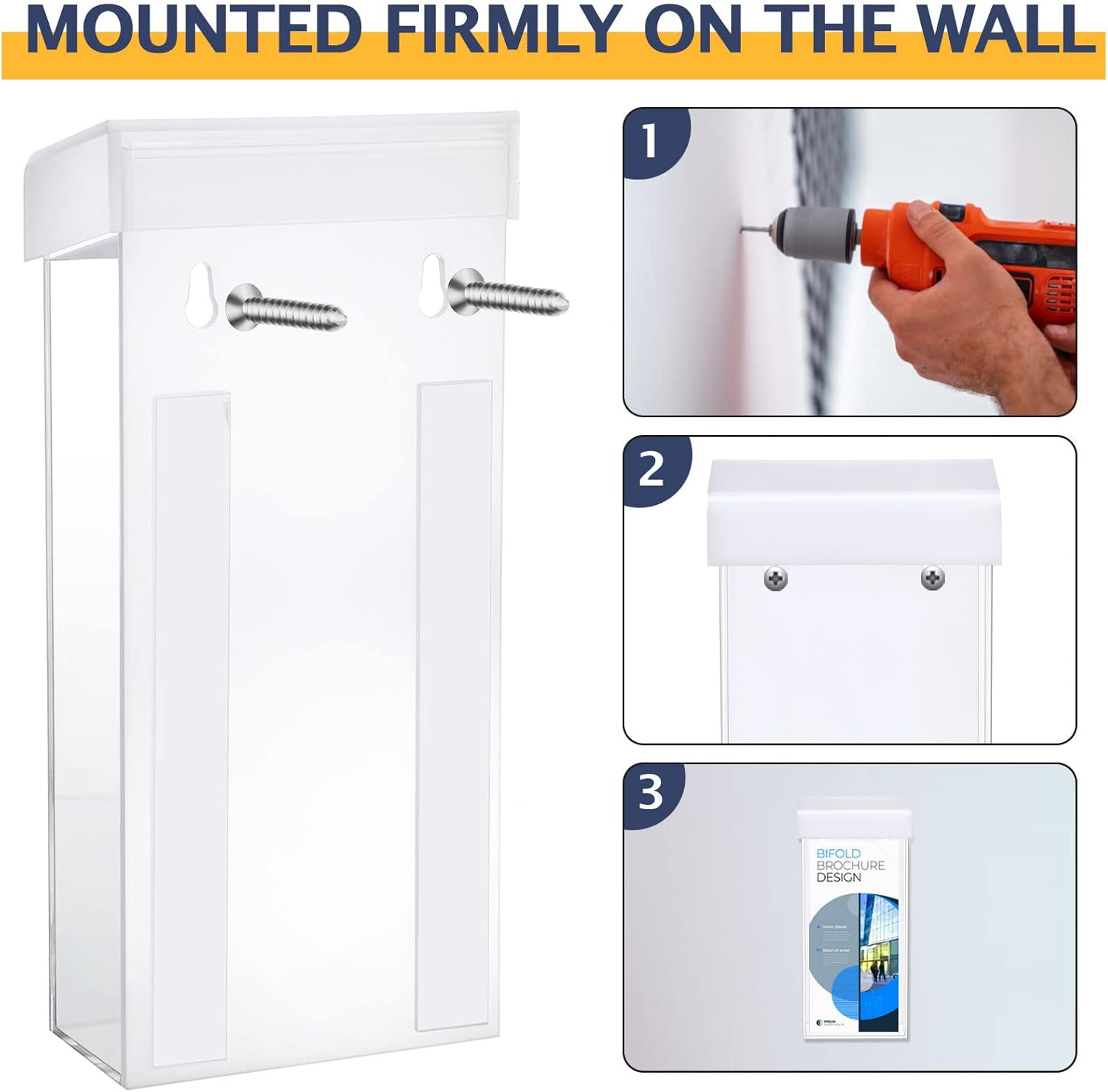Soporte para folletos al aire libre, 4 x 9 pulgadas, impermeable, para montaje en pared, con tapa blanca, soporte transparente para folletos con
