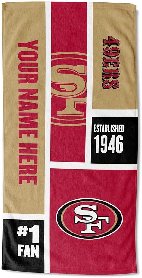 Northwest NFL San Francisco 49ers – Toalla de playa personalizada, 30 x 60 pulgadas, bloque de color