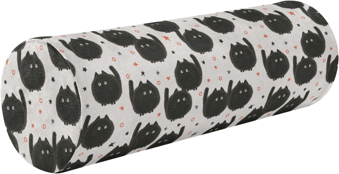 Halloween Spooky Cats Bed Bolster Pillow Down Neck Roll Pillow Lumbar Round Pillow Cylinder Foam Pillow Bed Back Support