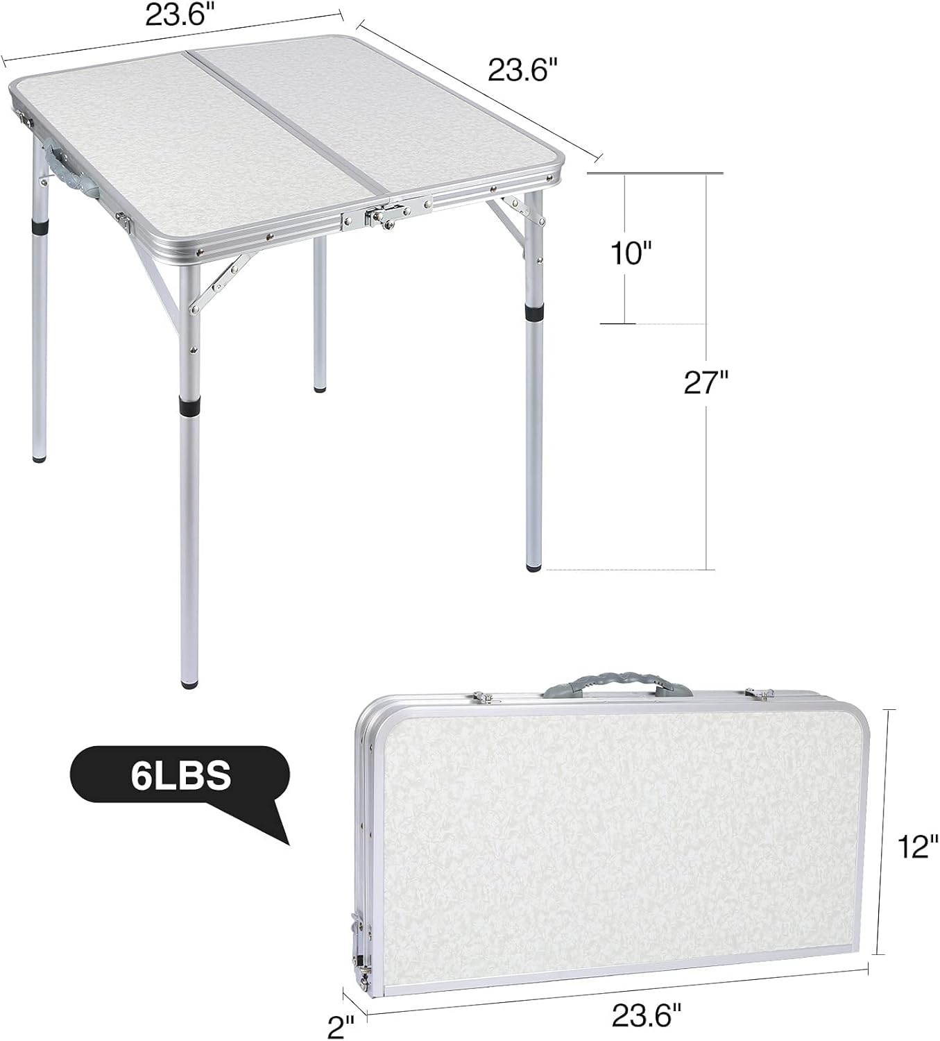REDCAMP Mesa plegable cuadrada pequeña de 2 pies, mesa de campamento portátil de aluminio de altura ajustable ligera para picnic, playa, al aire