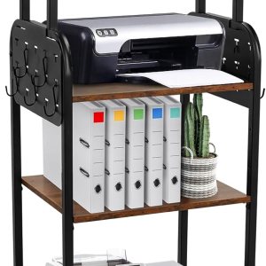 Soporte de impresora de 4 niveles con ruedas, estante grande con altura ajustable, organización de almacenamiento multiusos para oficina en casa, Soporte de impresora de 4 niveles con ruedas, estante grande con altura ajustable, organización de almacenamiento multiusos para oficina en casa,