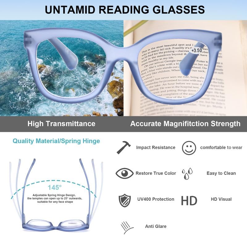 UNTAMID Lentes de lectura con bloqueo de luz azul para mujeres y hombres, cómodos y elegantes, para lectores cuadrados, paquete de 3 (paquete de 3