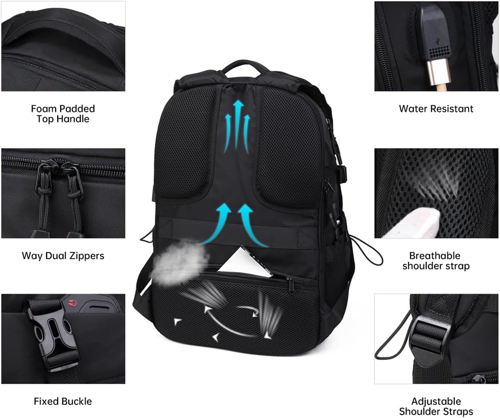 FILLOVE Mochila para computadora de 15,6 pulgadas, Negro -, Mochilas de lona