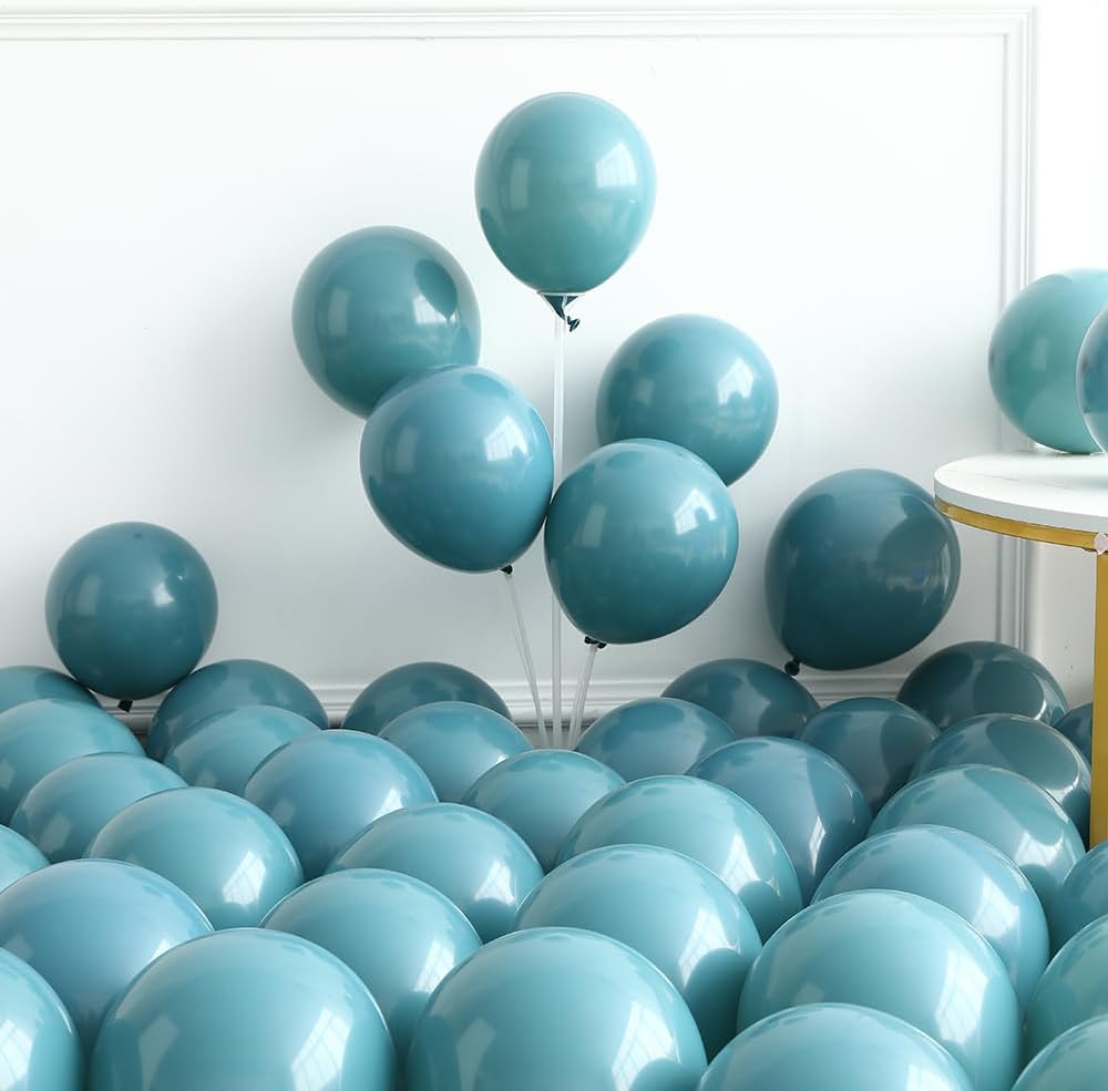 PageebO Kit de arco de globos de fiesta temática de viaje, 131 globos de café azul polvoriento con globo plano de aluminio para que comience la