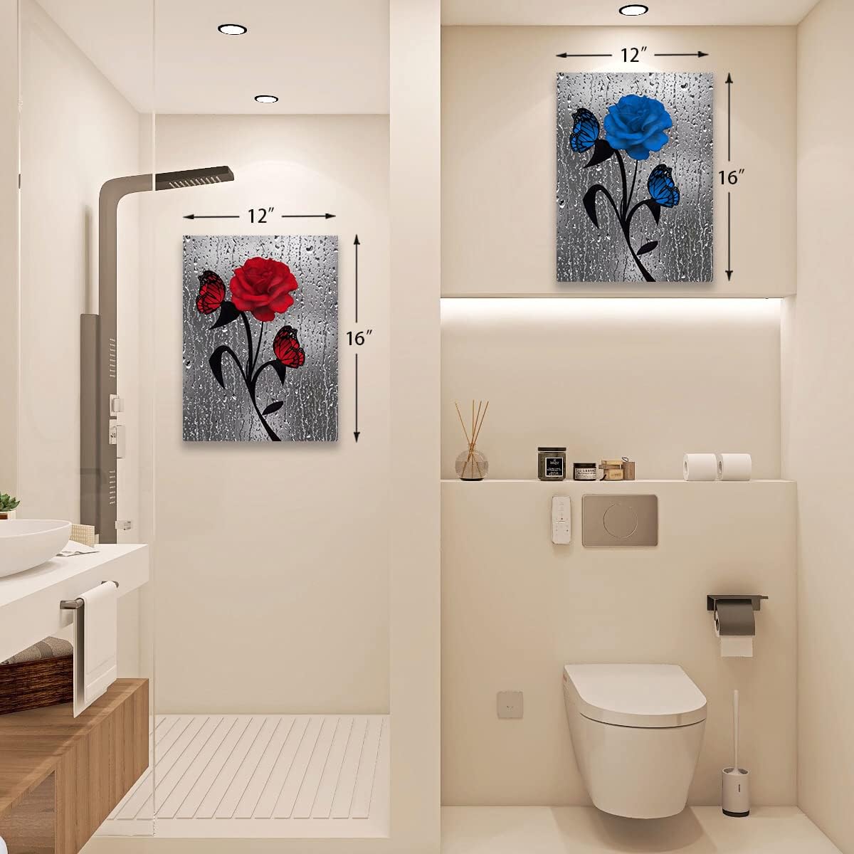 Lienzo decorativo para pared, pinturas artísticas de pared de rosas rojas para baño, sala de estar, oficina, decoración del hogar, lienzo moderno,