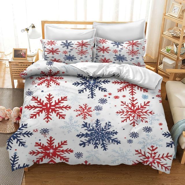 Bidesign Juego de funda de edredón tamaño Queen con temática de Navidad, diseño de árbol de Navidadcampanas, juego de cama reversible de lujo (1