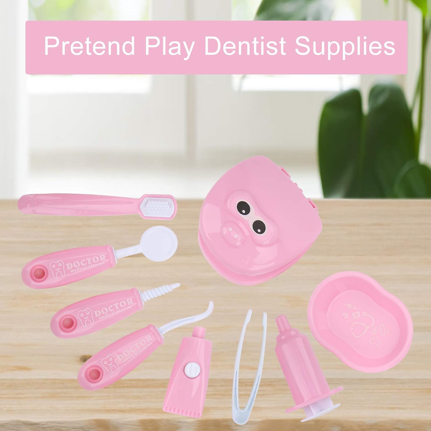 Juego de dientes de juguete, juego de simulación de dentista a cuadros para niños y niñas (rosa)