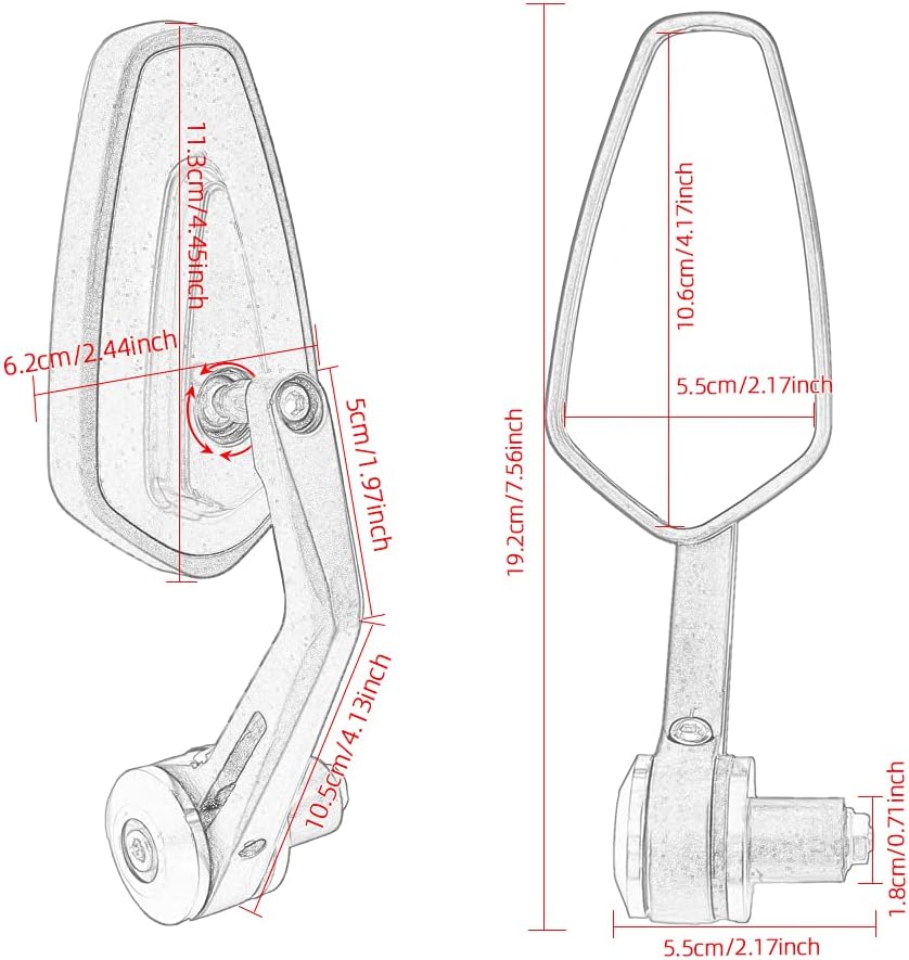 Espejos traseros de extremo de barra de 78 de pulgada de 0.866 in, accesorios de motocicleta, scooters, retrovisor, retrovisor, espejos