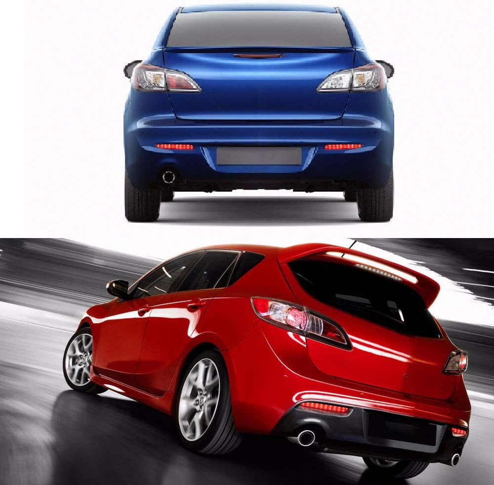 MASO 2 luces LED de paragolpes con lente roja, reflectores de freno trasero, luz antiniebla, compatible con Mazda 3M3 SedánHatchback 2011-2015