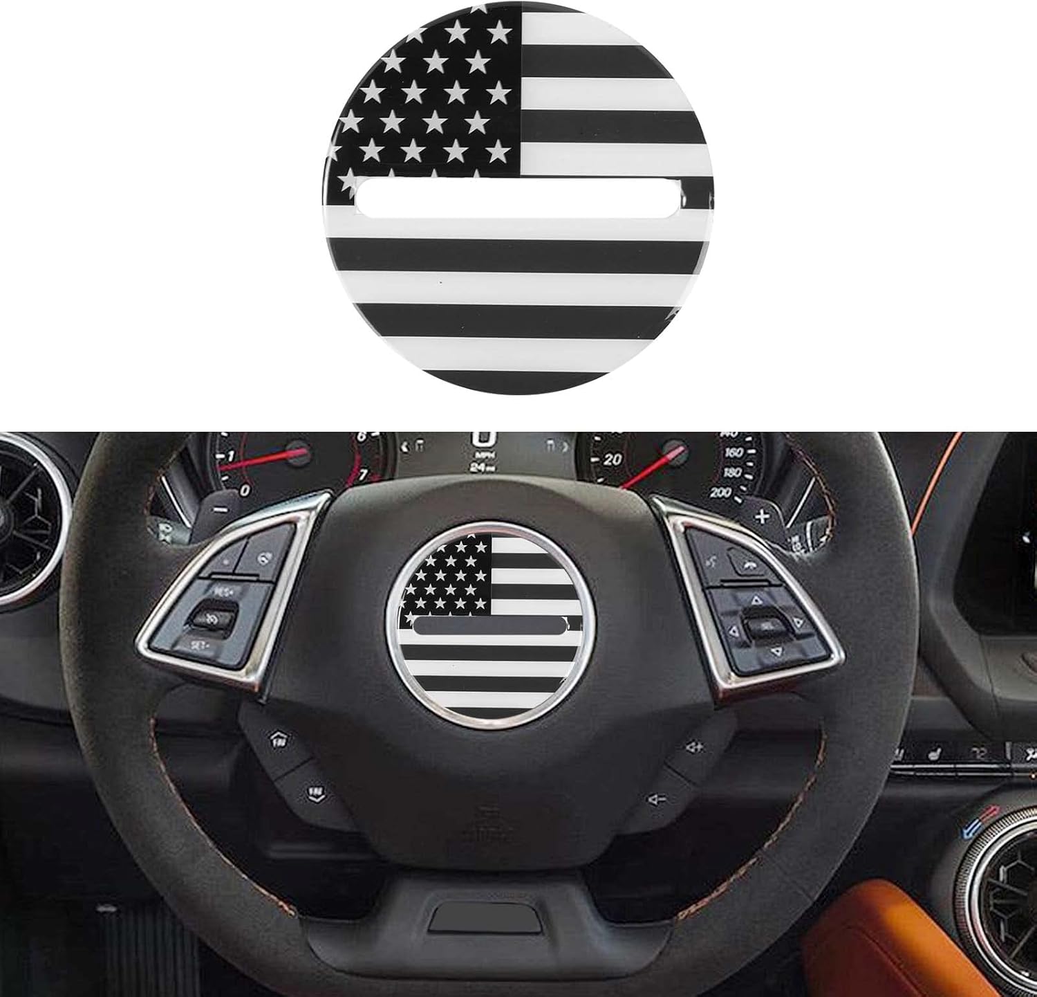 CheroCar Adhesivo decorativo para volante, accesorios interiores compatibles con Chevrolet Camaro 2016 2017 2018 2019 2020 2021 2022, bandera