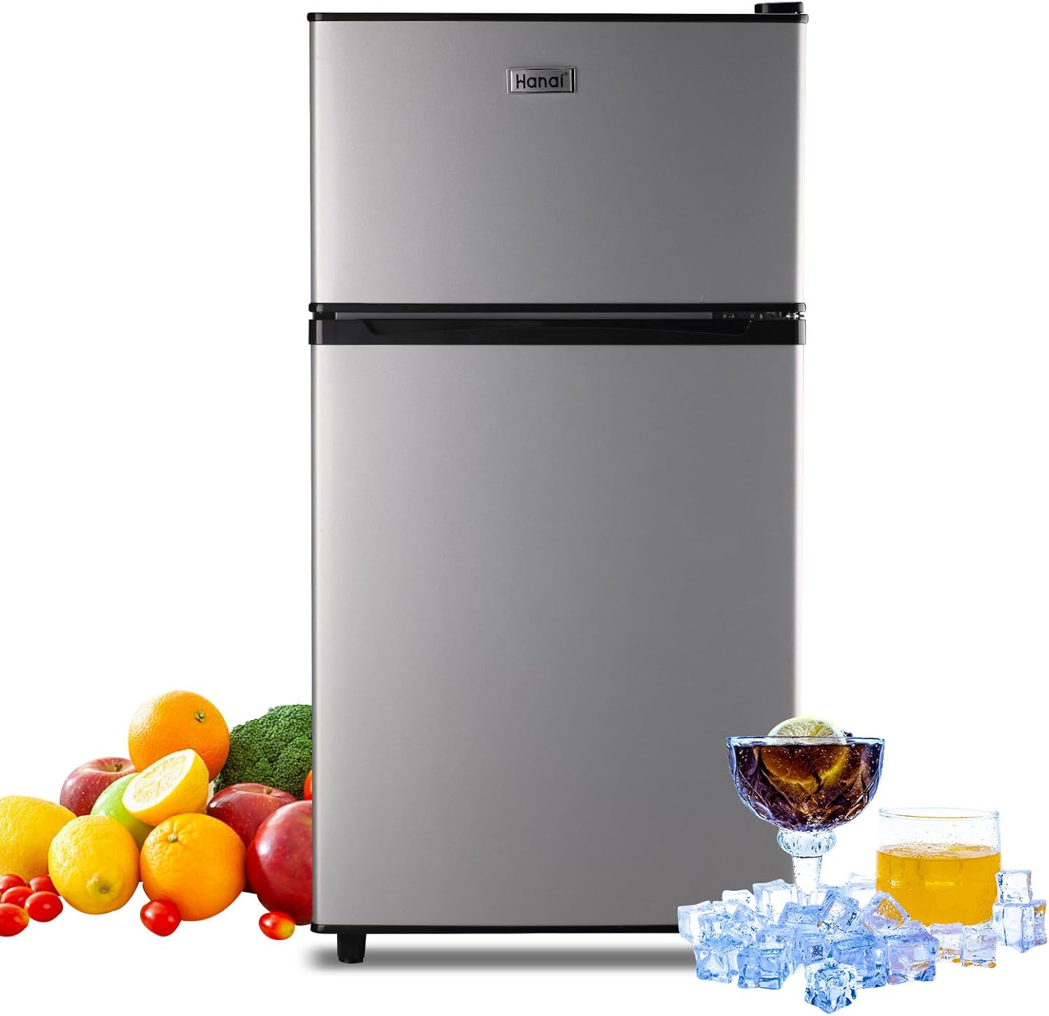 WANAI Refrigerador compacto de 3.5 pies cúbicos con congelador, refrigerador pequeño con 7 modos de temperatura, ahorro de energía, bajo ruido para