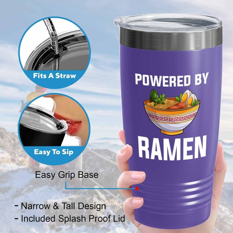 Ramen Lover Purple Edition Vaso de 20 onzas  Alimentado por ramen  Food Lovers pollo, calabaza, vegano, despensa, fideos picantes