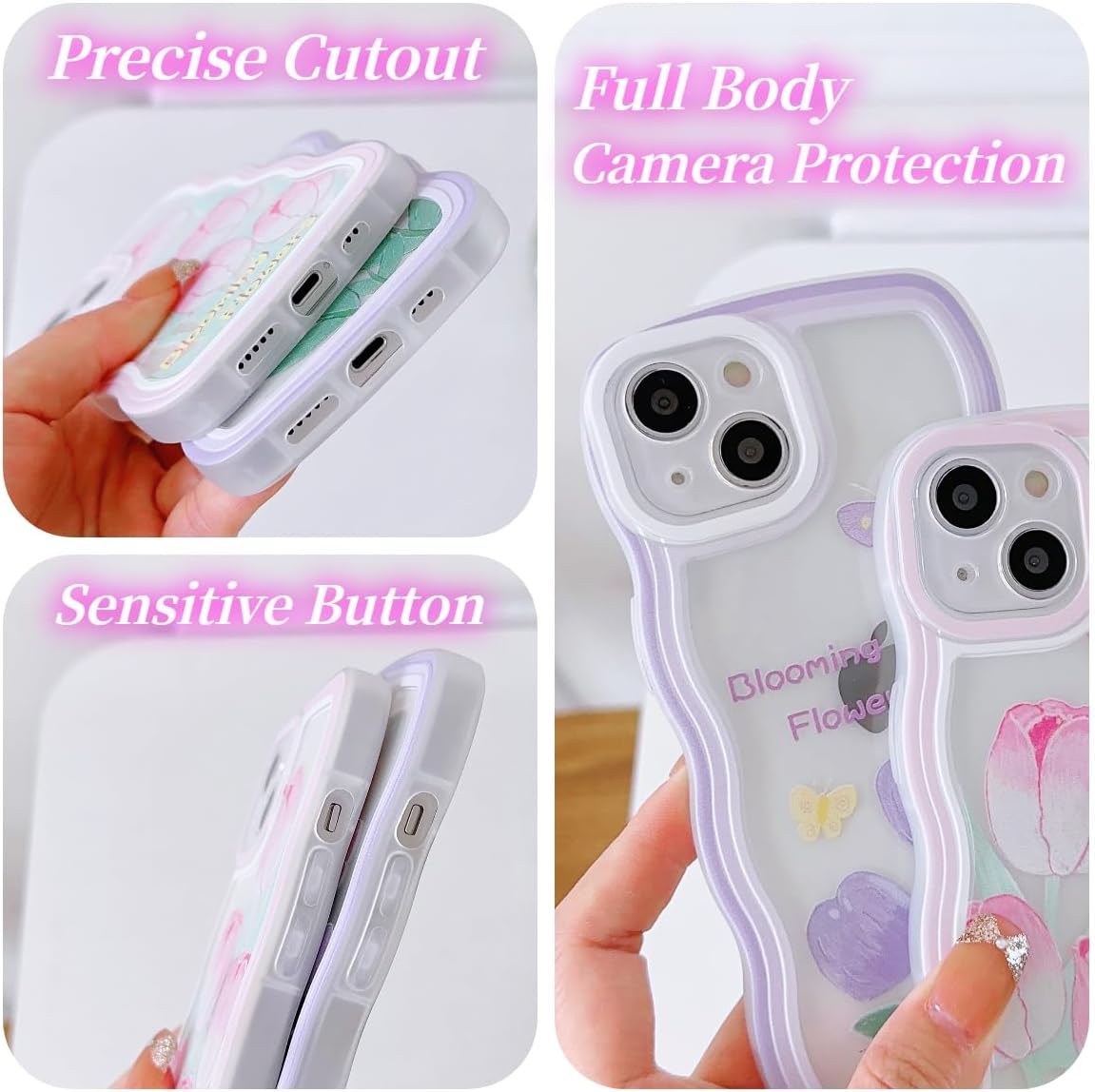 UICEAM Funda compatible con iPhone XXS10, transparente, con diseño floral de mariposa, para mujeres y niñas, diseño estético de flores onduladas,