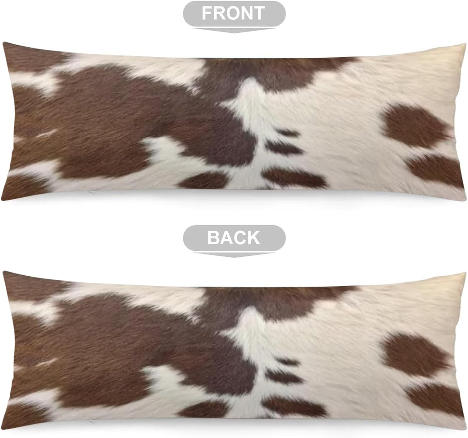 Funda de almohada corporal con estampado de vaca, de piel de vaca marrón, funda de almohada larga con cremallera oculta, funda de almohada