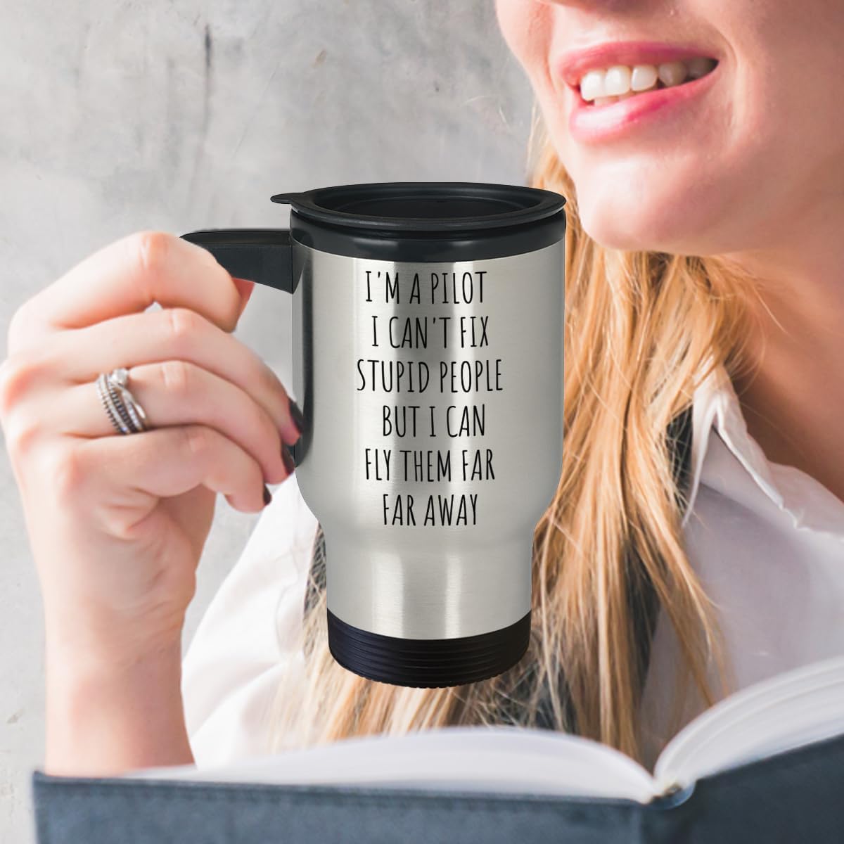 Taza de viaje aislada con tapa, regalo para piloto, divertido regalo de piloto para hombres y mujeres, taza de regalo de reloj piloto blanco