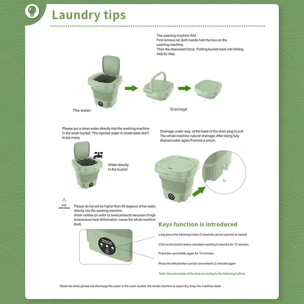Lavadora portátil, mini lavadora plegable de 8 litros con 3 modos de limpieza profunda para ropa interior, ropa de bebé, pequeña lavadora