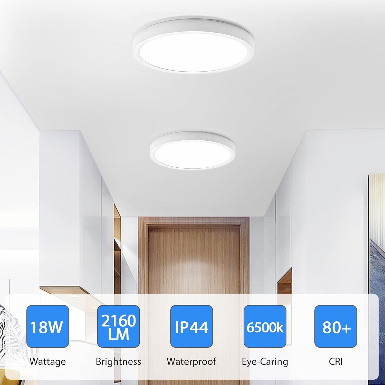 Lámpara de techo LED de montaje empotrado, súper delgada de 7 pulgadas, luz de techo LED de 6500 K para dormitorio, sala de estar, comedor
