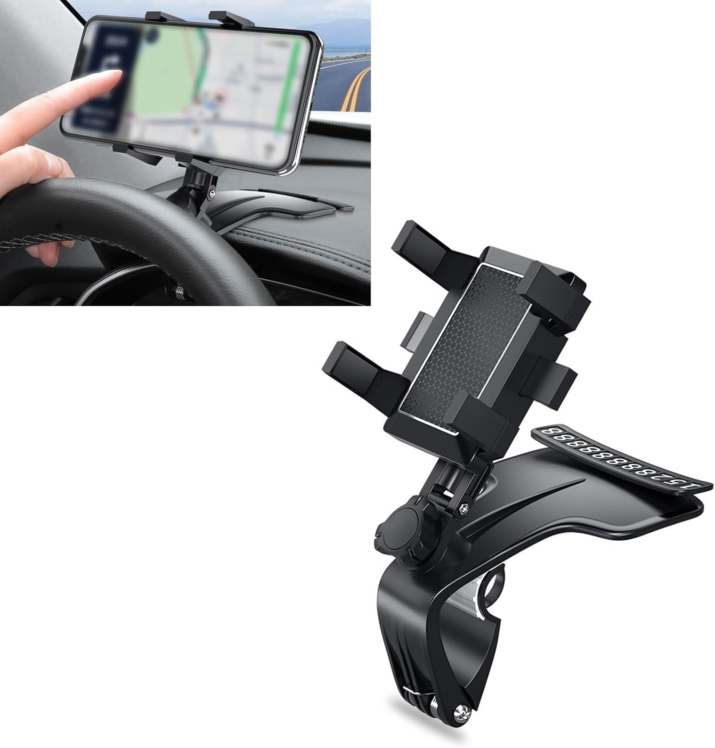1 soporte para teléfono de automóvil, soporte de teléfono con hebilla de doble resorte, accesorios de repuesto giratorios de 360 grados, universal