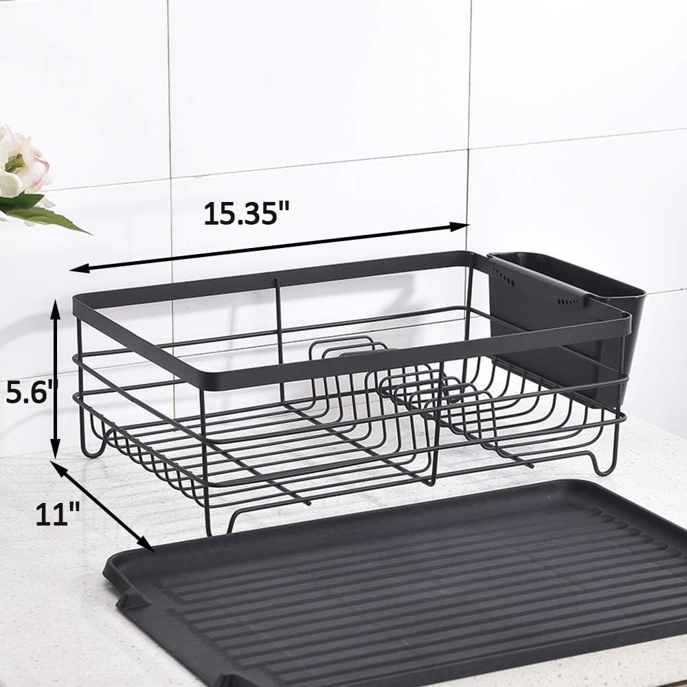 Escurridor de platos, estante grande para secar platos de cocina, estante de platos de metal, estante de secado con escurridor negro, caja de