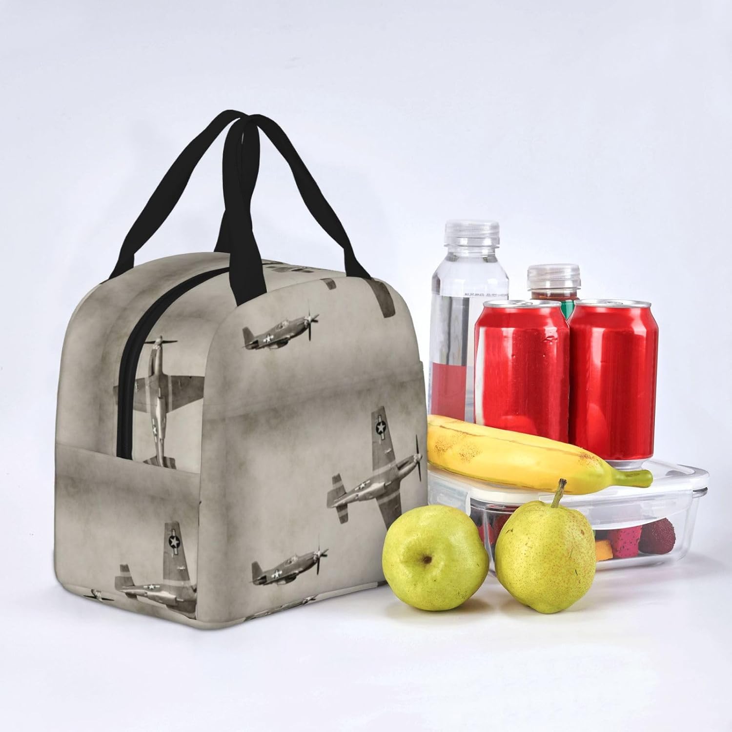 Bolsa de almuerzo con estampado de aviones de la Segunda Guerra Mundial, bolsas de almuerzo aisladas para mujeres y hombres, lonchera reutilizable
