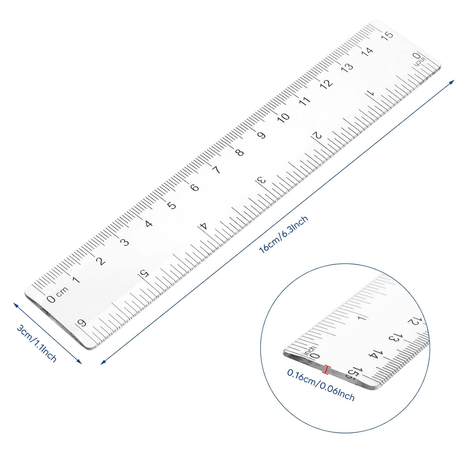 Reglas flexibles de plástico transparente a granel de 6 pulgadas con pulgadas y centímetros, regla pequeña, herramientas de dibujo de medición recta