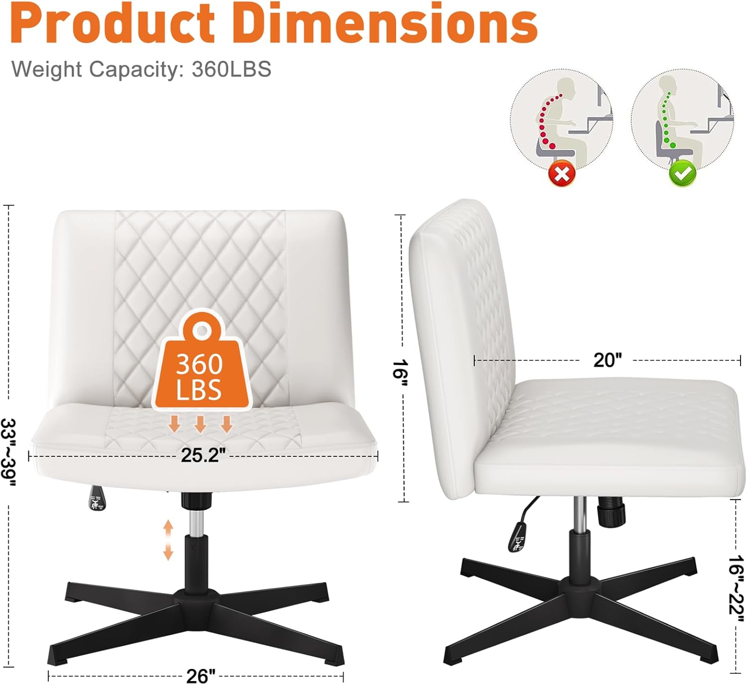 Silla de oficina sin brazos, silla de escritorio sin ruedas, silla de oficina con patas cruzadas, silla de oficina ancha de piel sintética, sillas