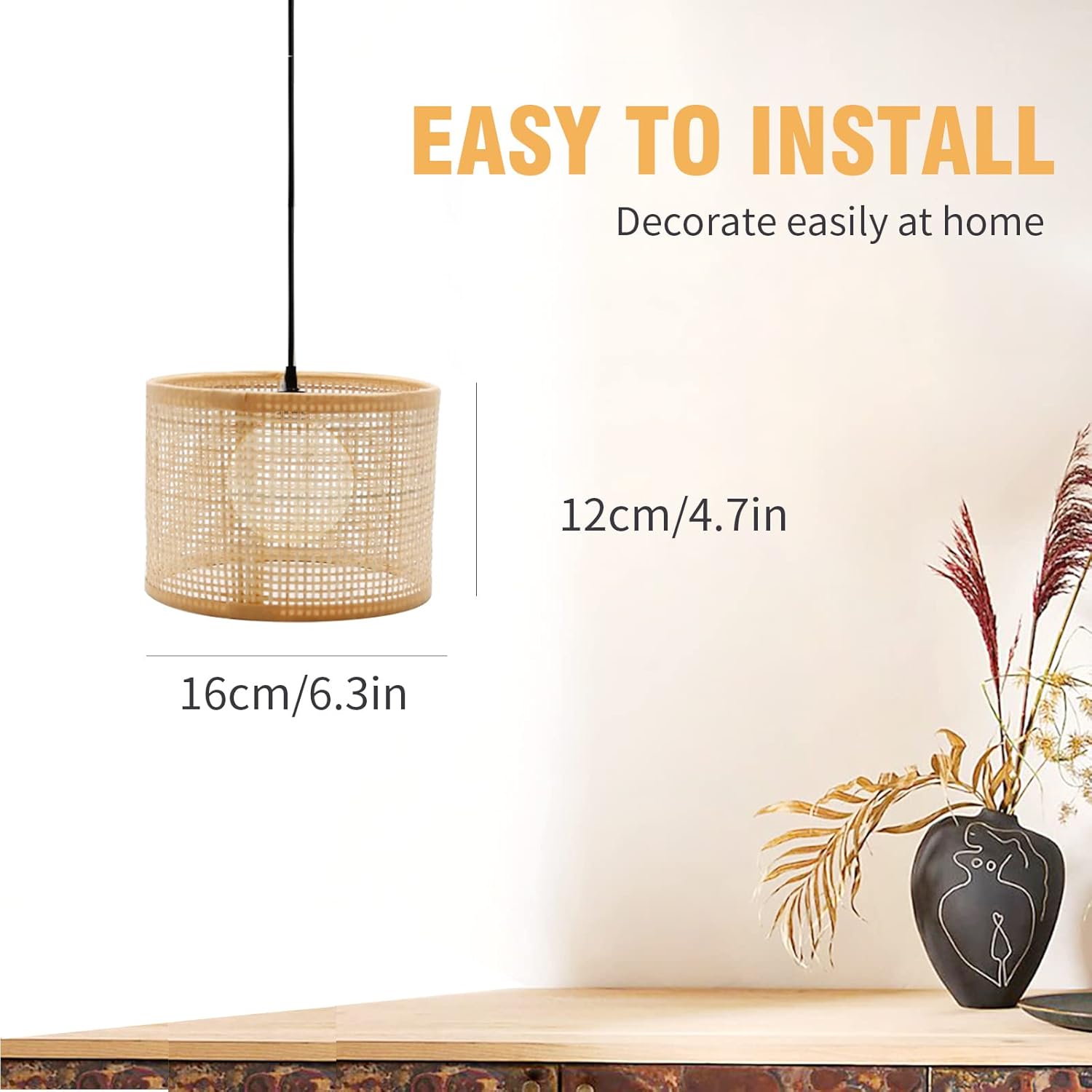 Pantalla colgante para lámpara colgante, delicada cubierta de luz tejida de ratán tejido, pantalla para lámpara de piso y lámpara de mesa,