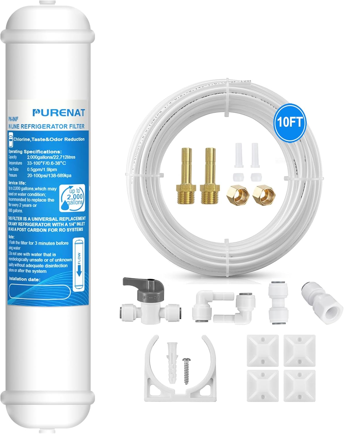 Filtro de agua en línea para refrigerador y máquina de hielo (1 paquete), repuesto de filtro de carbono de poste de conexión de presión de 14