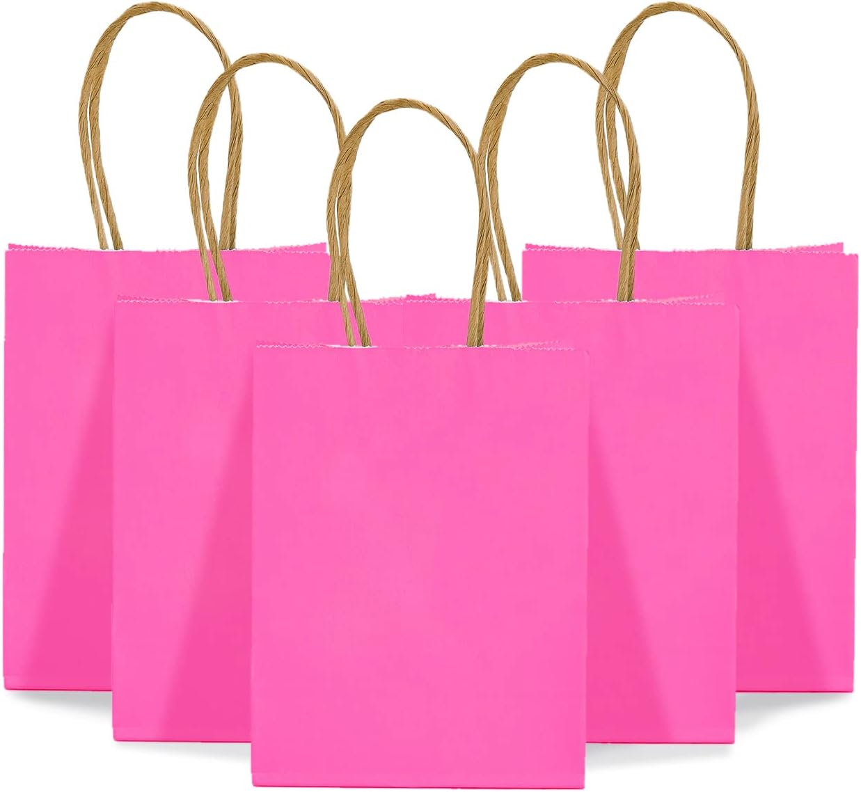 DjinnGlory Paquete de 60 pequeñas mini bolsas de regalo de papel rosa intenso con asas de 6.3 x 4.7 x 2.75 pulgadas para el día de la madre,