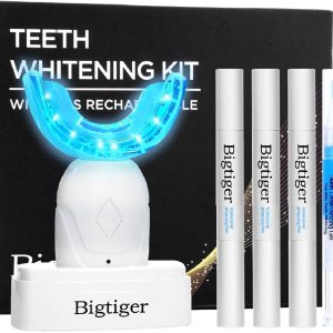 Bigtiger Kit de blanqueamiento de dientes, con luz LED inalámbrica, bandeja de blanqueamiento de dientes, gel blanqueador, probado para blanquear Bigtiger Kit de blanqueamiento de dientes, con luz LED inalámbrica, bandeja de blanqueamiento de dientes, gel blanqueador, probado para blanquear