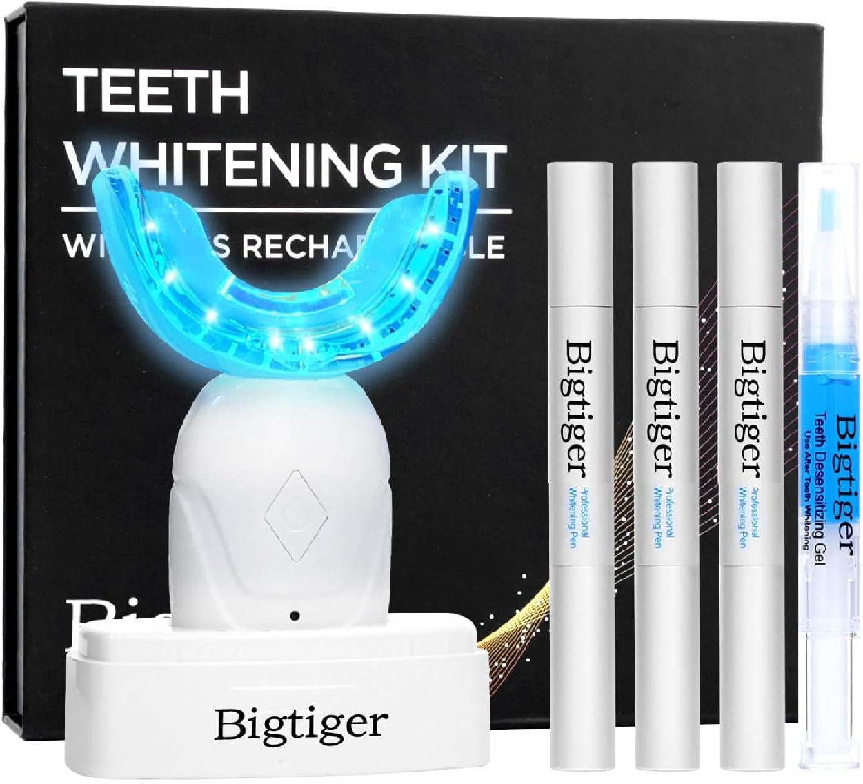 Bigtiger Kit de blanqueamiento de dientes, con luz LED inalámbrica, bandeja de blanqueamiento de dientes, gel blanqueador, probado para blanquear
